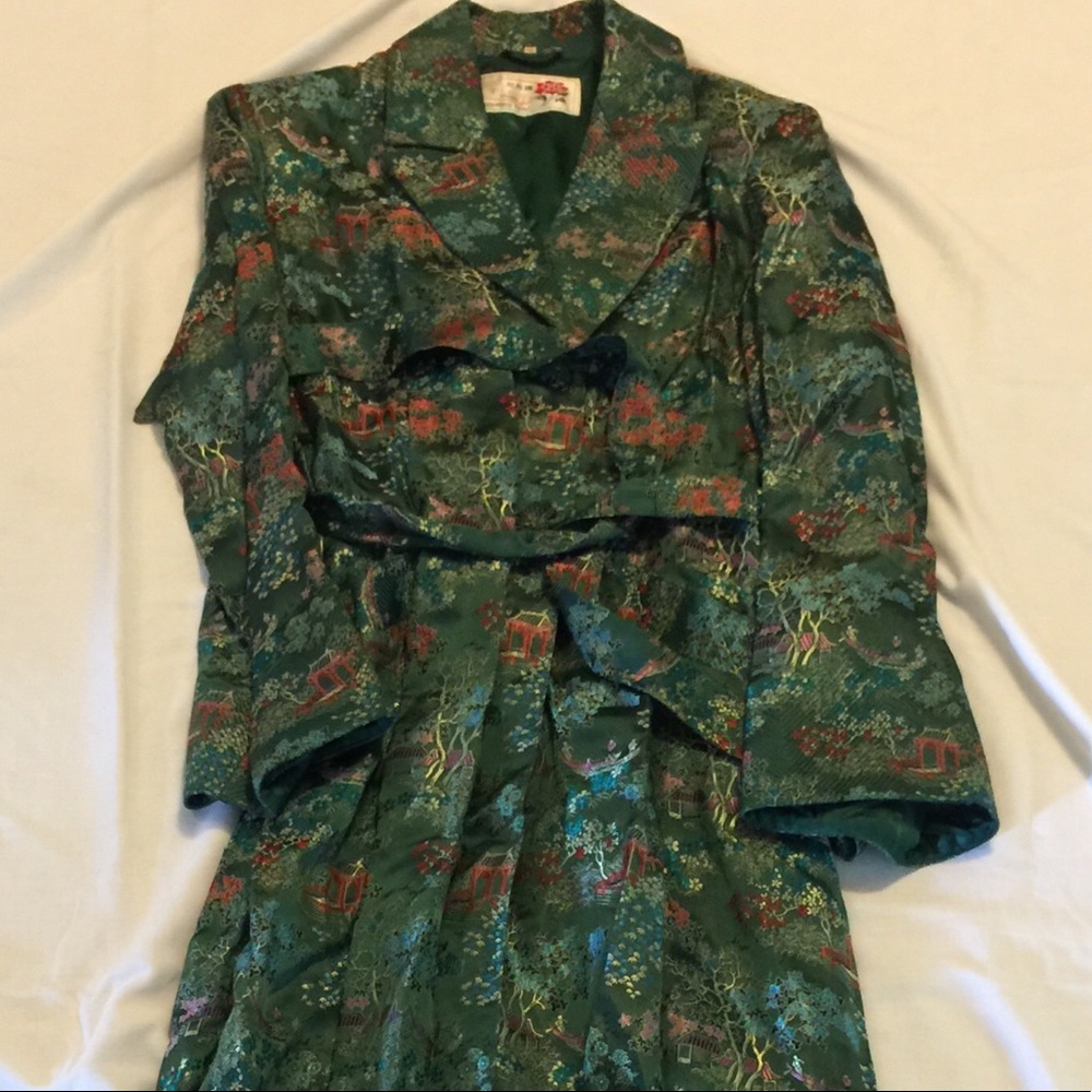 Vintage peony shanghai China. Green brocade robe
